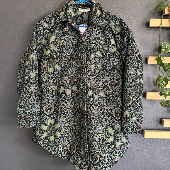 Free People We The Free Tapestry Fog Jacquard Shirt Jacket XS Boho Oversized - Picture 6 of 12